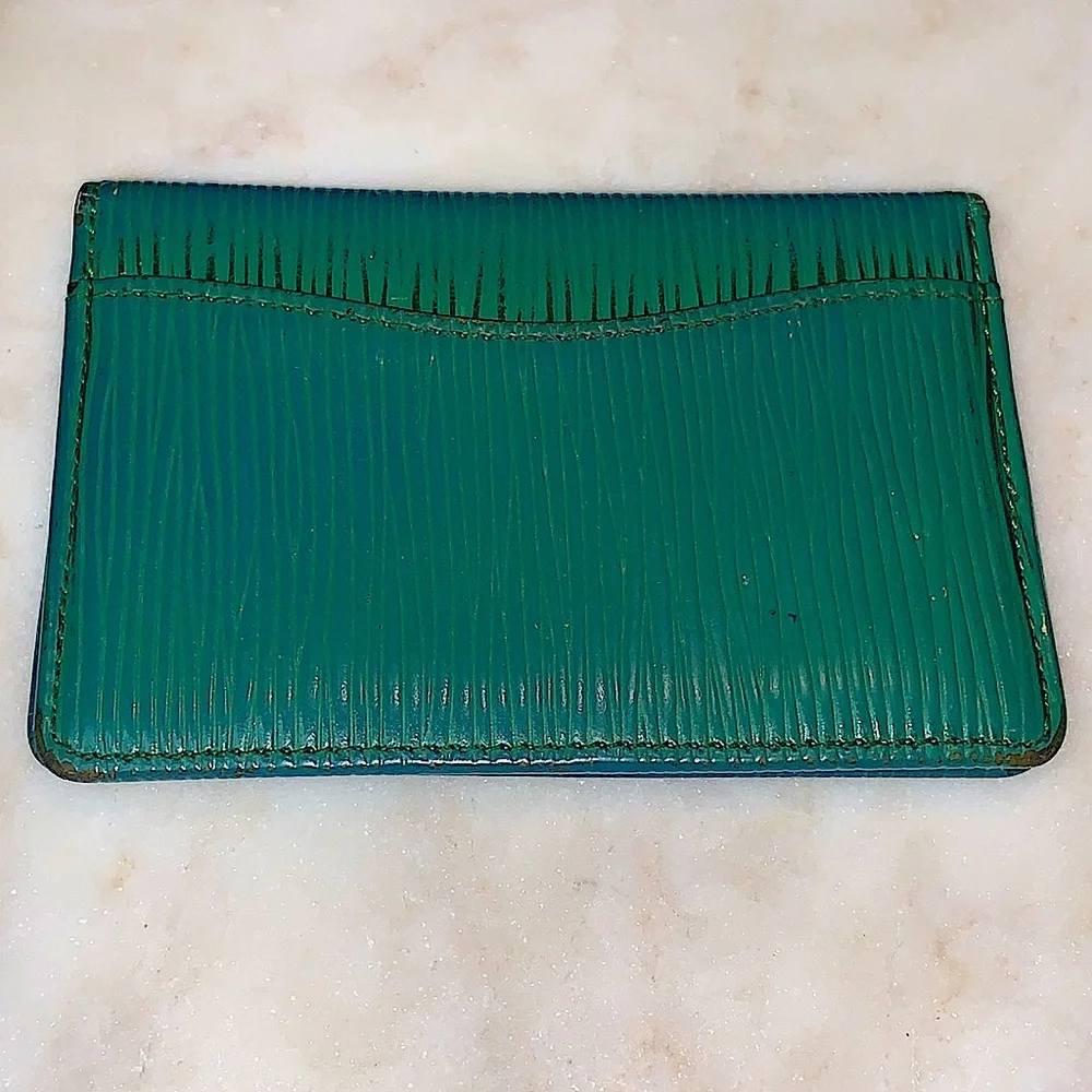 LOUIS VUITTON POCHETTE CARD HOLDER GREEN EPI LEATHER VINTAGE 1998 FRANCE